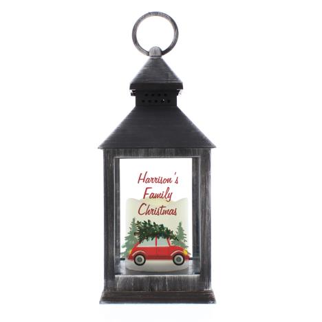 Personalised Driving Home For Christmas Rustic Black Lantern