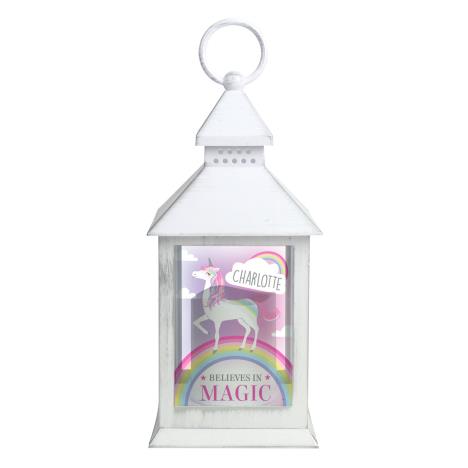 Personalised Unicorn Frost White Lantern