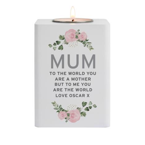 Personalised Rose White Wooden Tea Light Holder