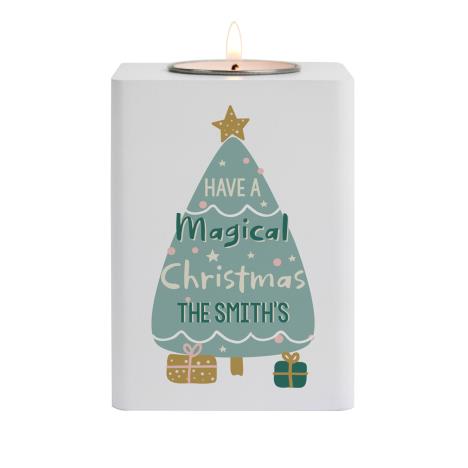 Personalised Christmas Tree White Wooden Tea Light Holder