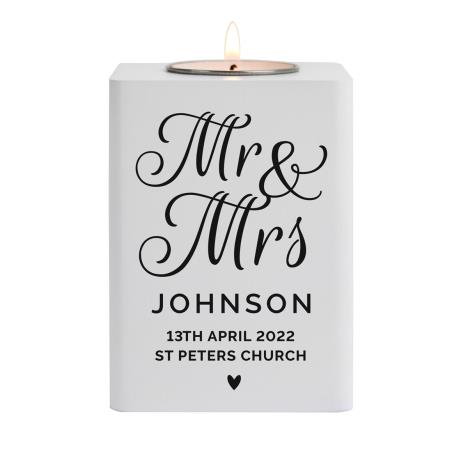 Personalised Mr & Mrs White Wooden Tea Light Holder  £13.49