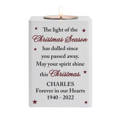 Personalised Christmas Season Memorial Wooden Tea Light Holder