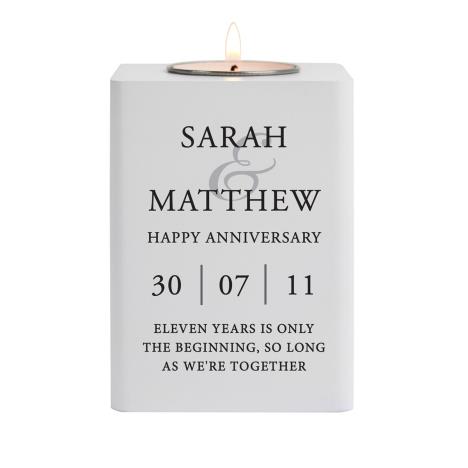 Personalised Couples White Wooden Tea Light Holder