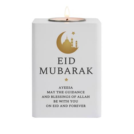 Personalised Eid White Wooden Tea Light Holder