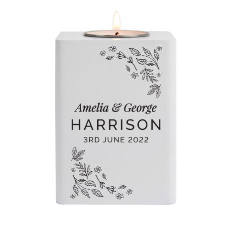 Personalised Floral Leaf White Wooden Tea Light Holder  £13.49