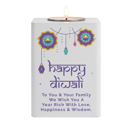 Personalised Diwali Wooden Tea Light Holder