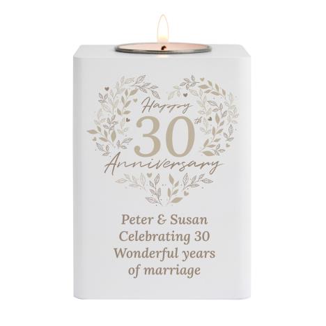 Personalised 30th Pearl Wedding Anniversary Wooden Tea Light Holder