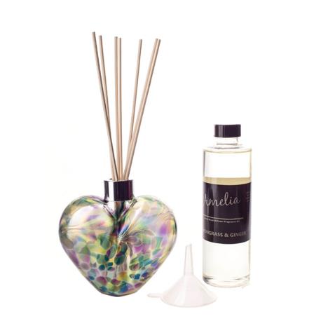 Amelia Art Glass Purple, Teal & Lime Heart Reed Diffuser Gift Set   £35.99
