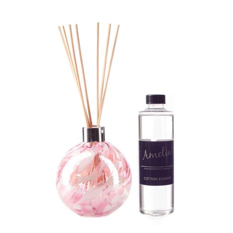 Amelia Art Glass Pink &amp; White Reed Diffuser Gift Set 