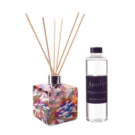 Amelia Art Glass Red Black &amp; White Square Reed Diffuser Gift Set 