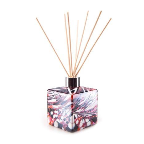 Amelia Art Glass Red, Black &amp; White Iridescence Square Reed Diffuser