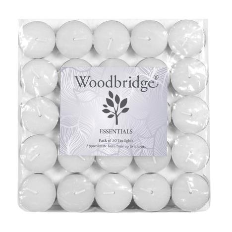 Woodbridge White Unscented Tealights (Pack of 50)